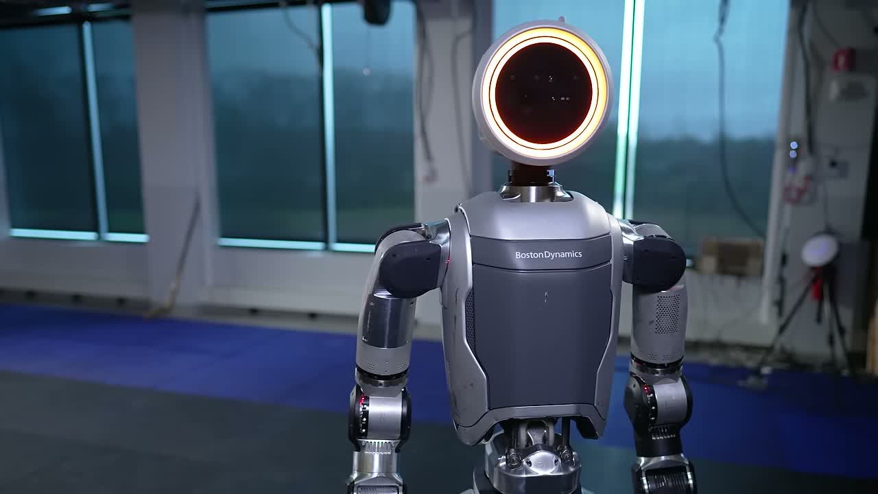 Boston Dynamics all-electric Atlas humanoid robot in a test facility. Still from the official Boston Dynamics video "All New Atlas | Boston Dynamics" (2024).