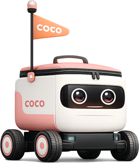 Coco pink-lidded knee-high sidewalk delivery cart with a light-up face