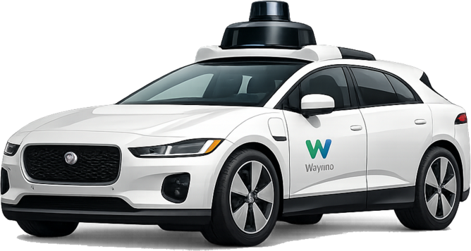 Waymo driverless robotaxi, a car with a spinning roof sensor dome
